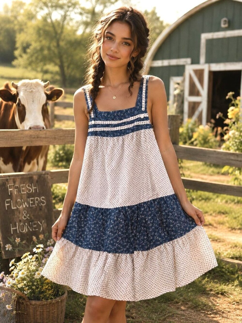 VTG Anne Leslie USA Dress Cottagecore Prairie Farmhouse Country S/M Tiered